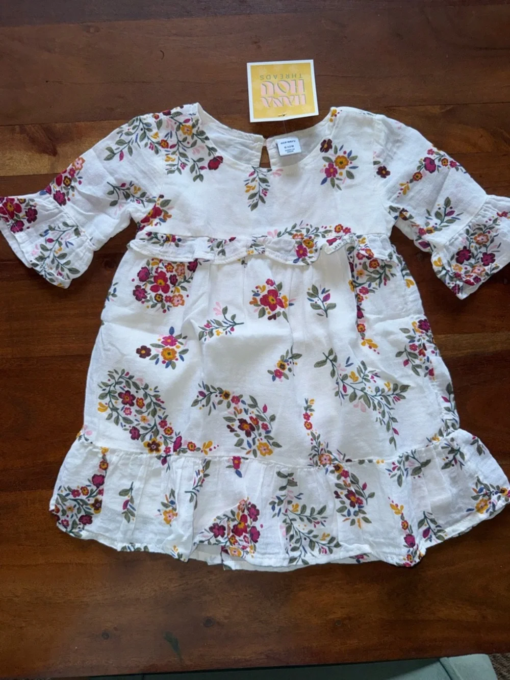 Old Navy Cream Floral Ruffle‎ Dress with Pink and Yellow Blooms
